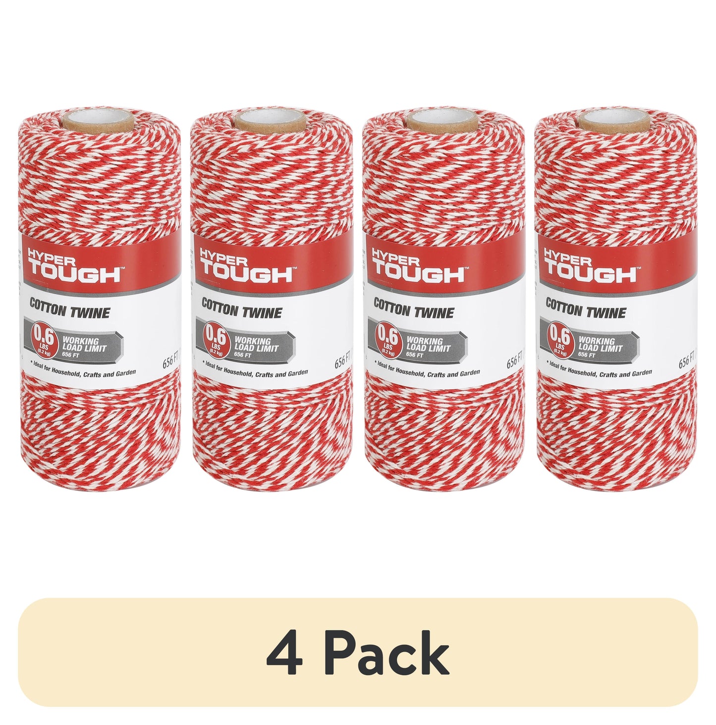 (4 pack) Hyper Tough 656-Foot Red and White Cotton Twine