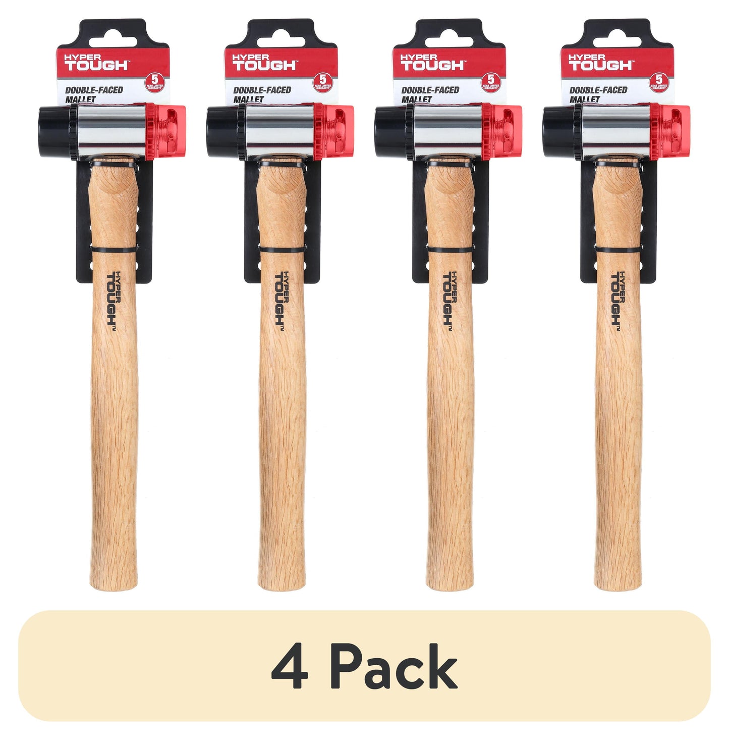 (4 pack) Hyper Tough Double Face Mallet Hammers with Plastic Heads TH70083A