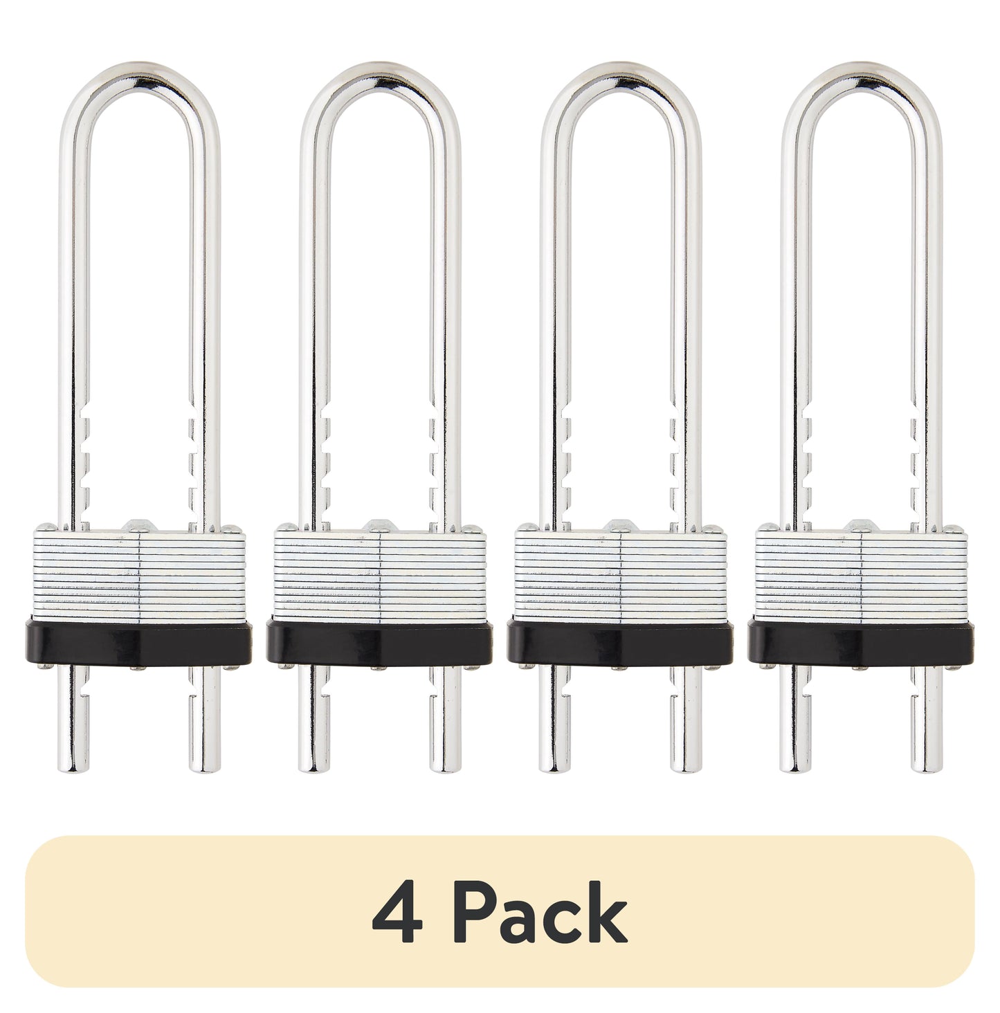 (4 pack) Hyper Tough 1-3/4 in. (44mm) Laminated Steel Keyed Padlock with Adjustable 2-3/8 to 4-3/4 in. (60-120mm) Hardened Steel Shackle