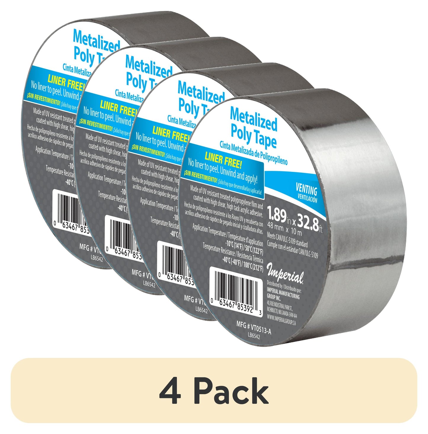 (4 pack) Imperial 48 mm x 10 m Metalized Poly Tape
