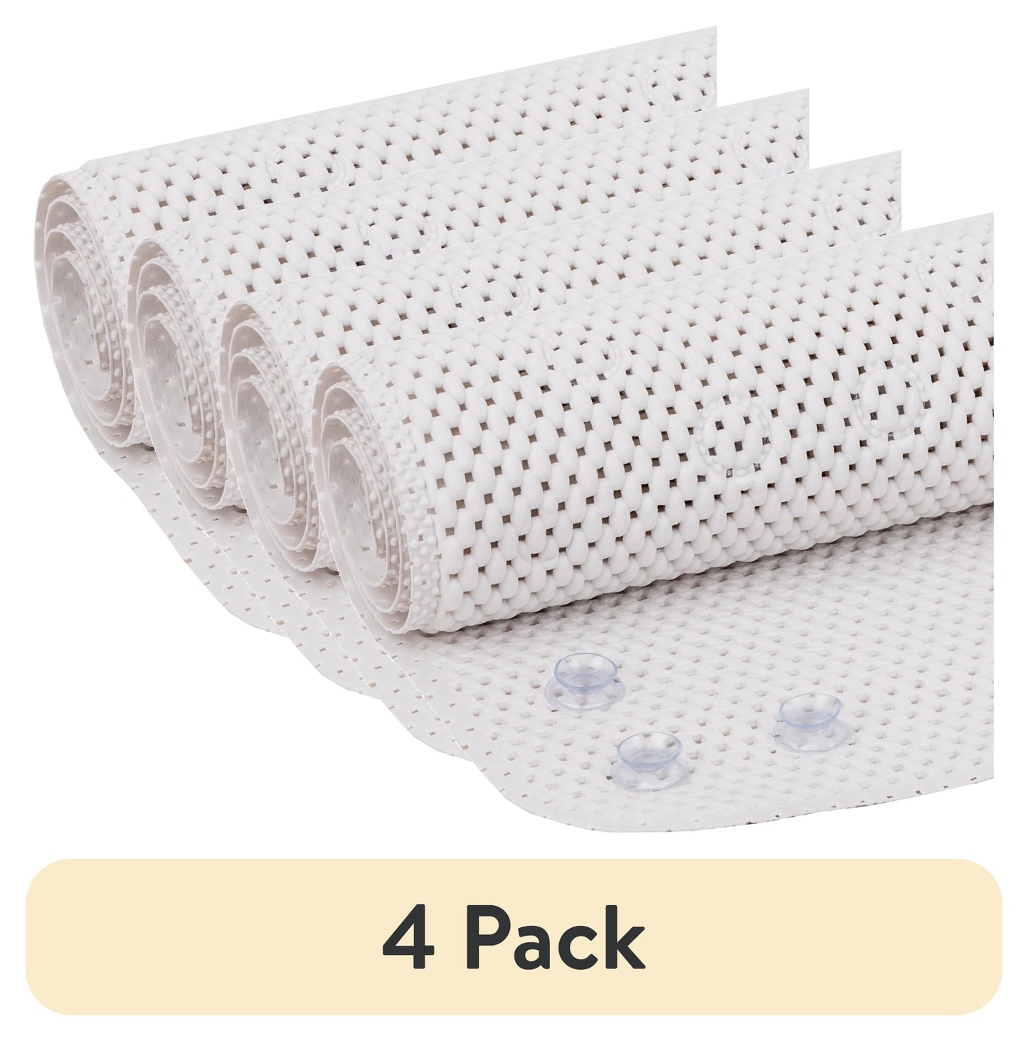 (4 pack) Mainstays 17" x 36" Cushioned Foam Bathtub Mat with Suction Cups, White