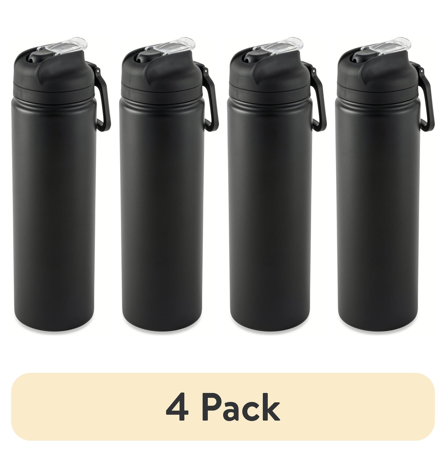 (4 pack) Mainstays 24 oz Stainless Steel Sip Water Bottle, Black