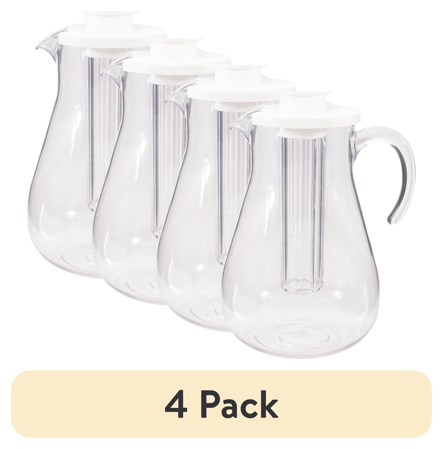 Mainstays 3-Quart Plastic Water Pitcher with Lid and Removeable Rod for Ice Core, Clear