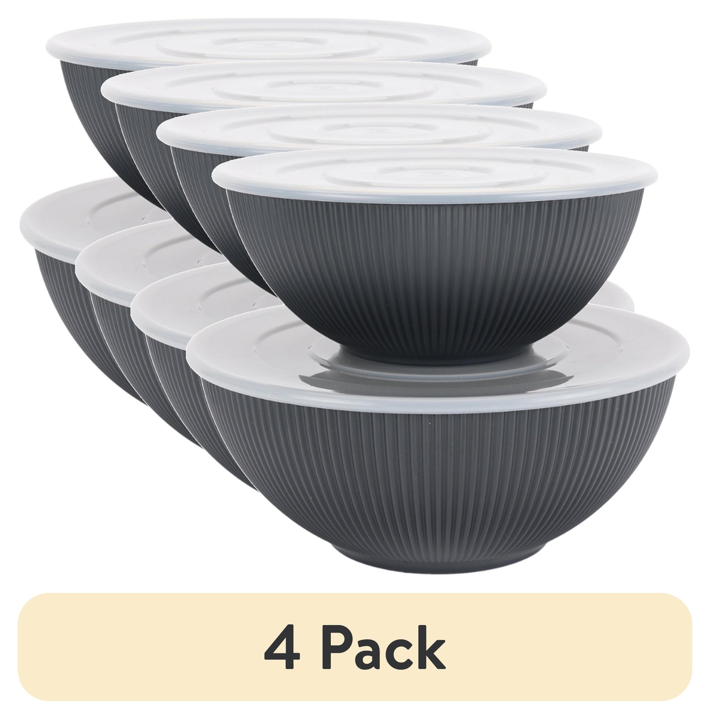 (4 pack) Mainstays - Black 4-Piece Eco-Friendly Recycled Plastic Serve Bowl Set
