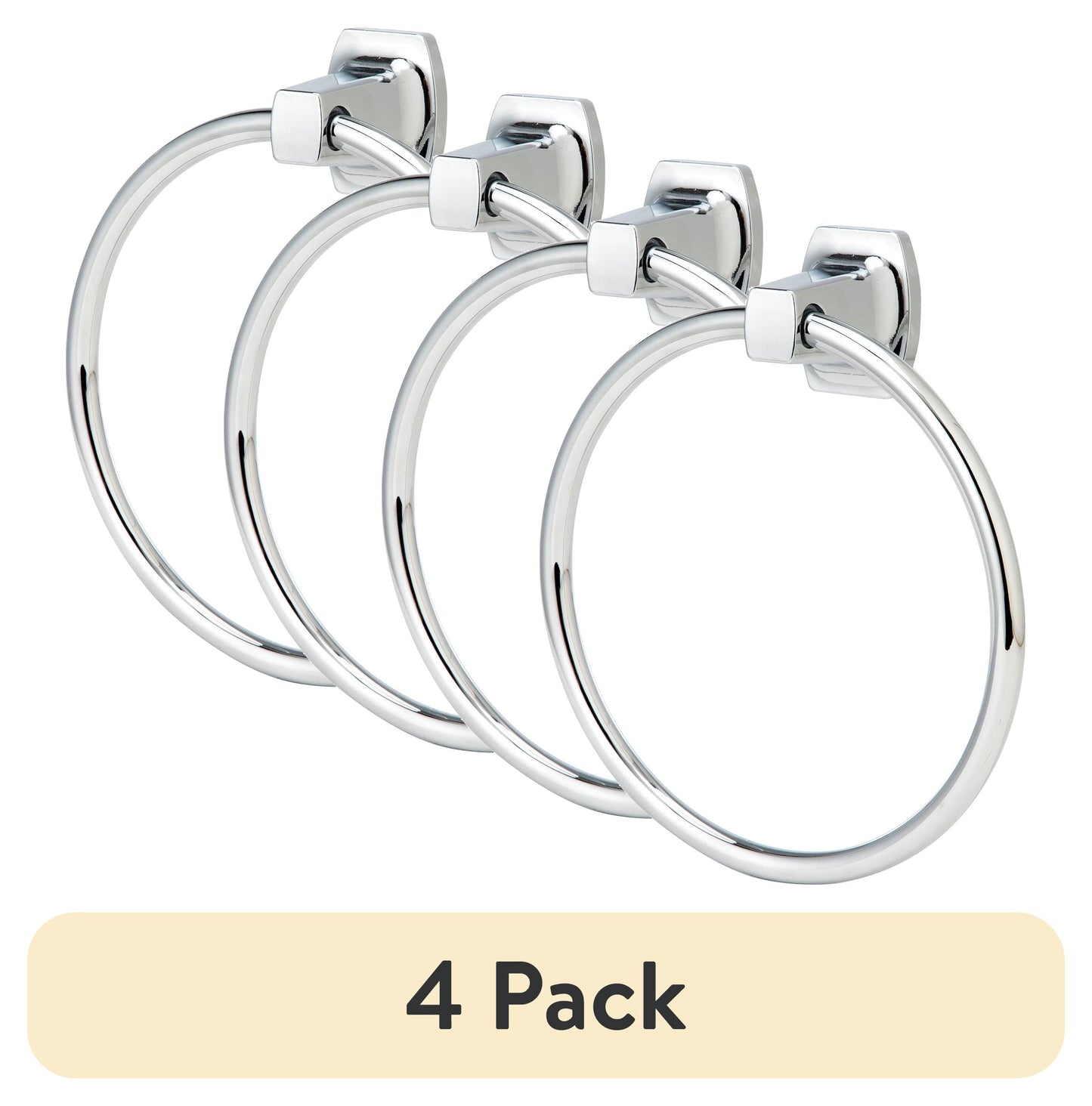 (4 pack) Mainstays 7.1-inch Square Wall Mount Towel Ring Chrome Finish with Hardware