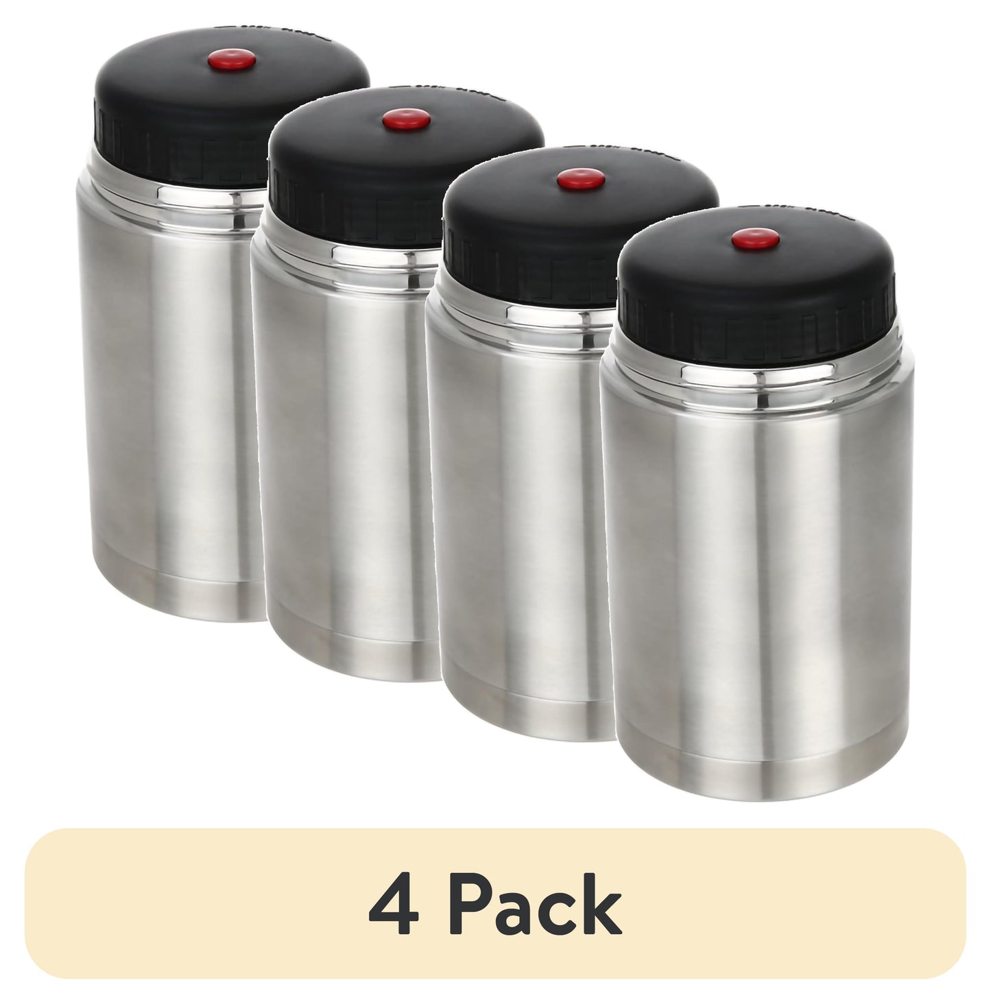 (4 pack) Mainstays Food Jar Insulated Food Storage Container, Stainless Steel, 27oz, Perfect for School Lunches and Activities to Keep Meals Hot or Cold