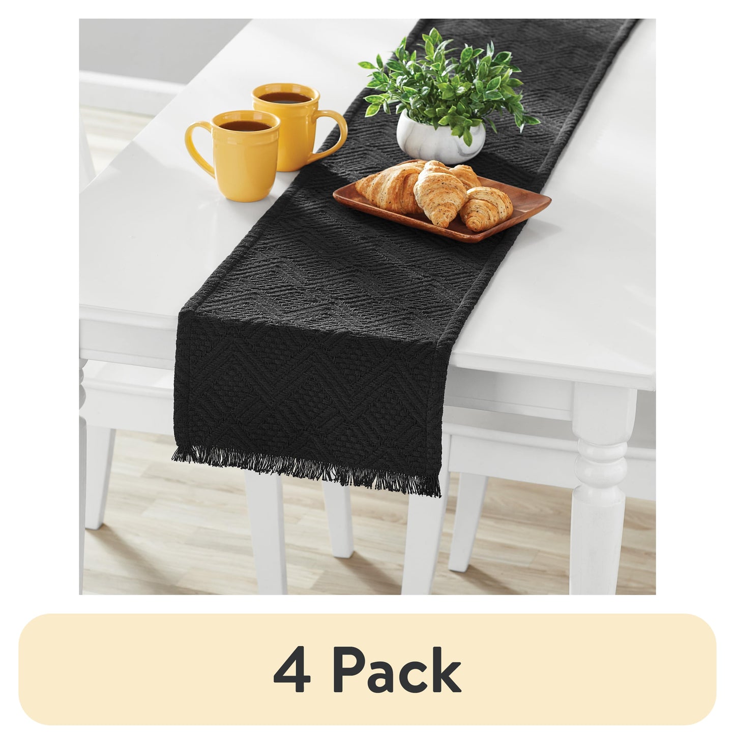 (4 pack) Mainstays Woven Diamond Table Runner - Black - 14"x72", Cotton