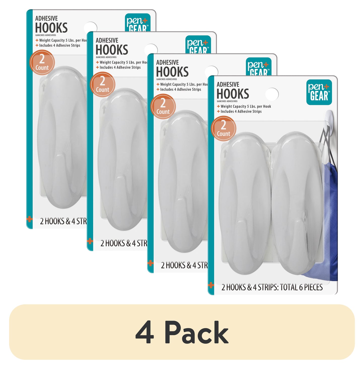 Pen+Gear Heavy-Duty Plastic Adhesive Large Wall Hooks, Damage Free, White, 2 Count