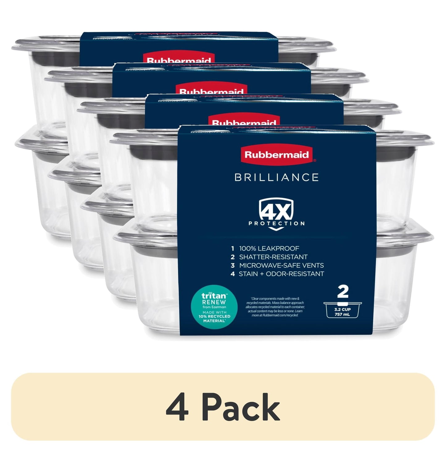(8 pack) Rubbermaid 3.2 Cup Brilliance Stain-Proof Food Storage Container, Set of 2