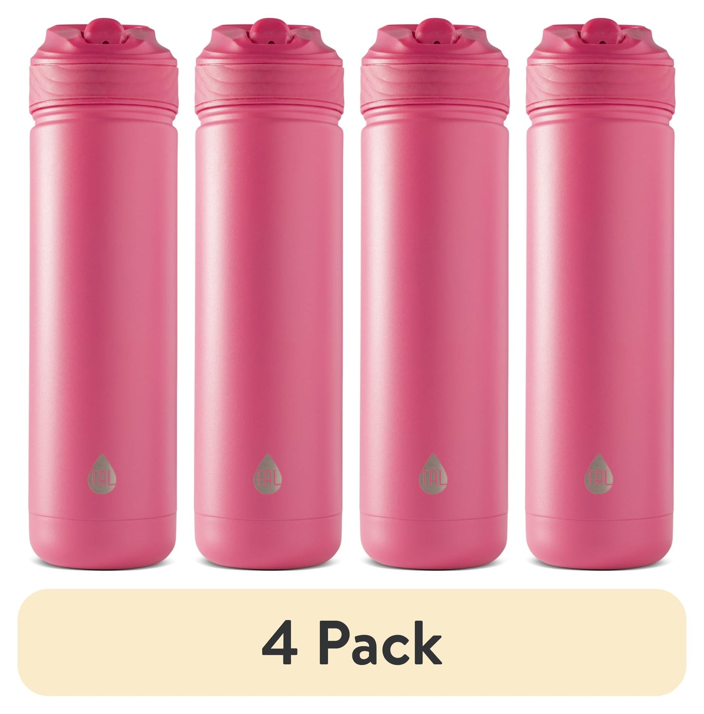 (4 pack) TAL 26oz Stainless Steel Ranger Water Bottle with Easy Sip Straw, Hot Pink