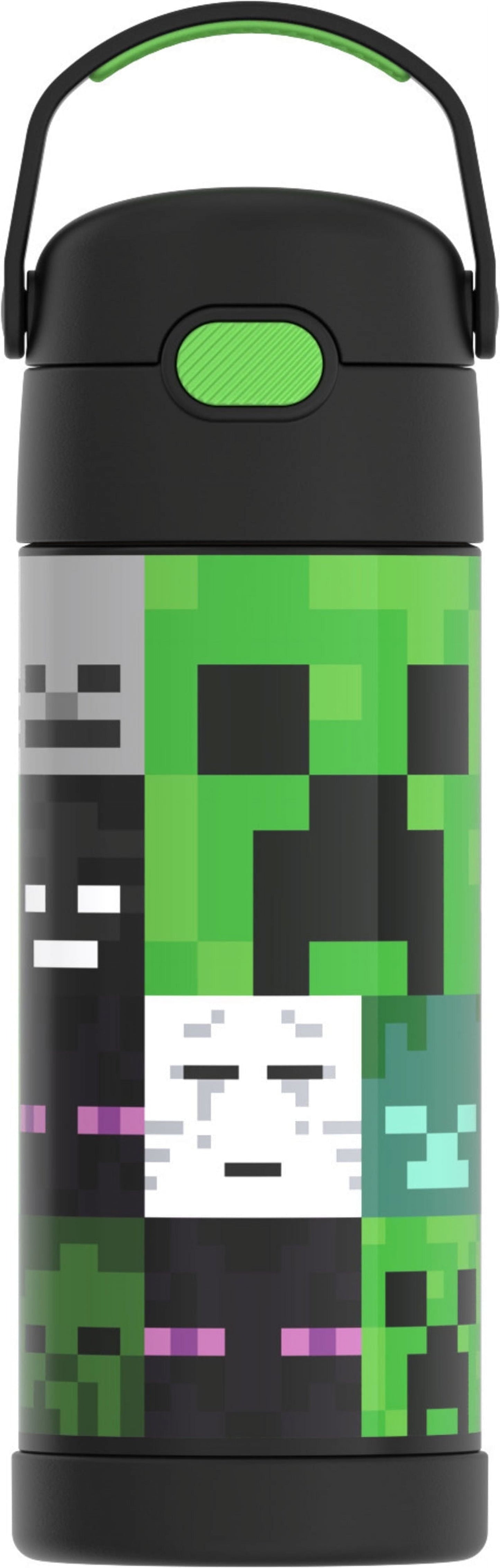 (4 pack) Thermos Kids Stainless Steel Funtainer Bottle with Straw, Dishwasher Safe, Leak Proof, Minecraft 14 oz