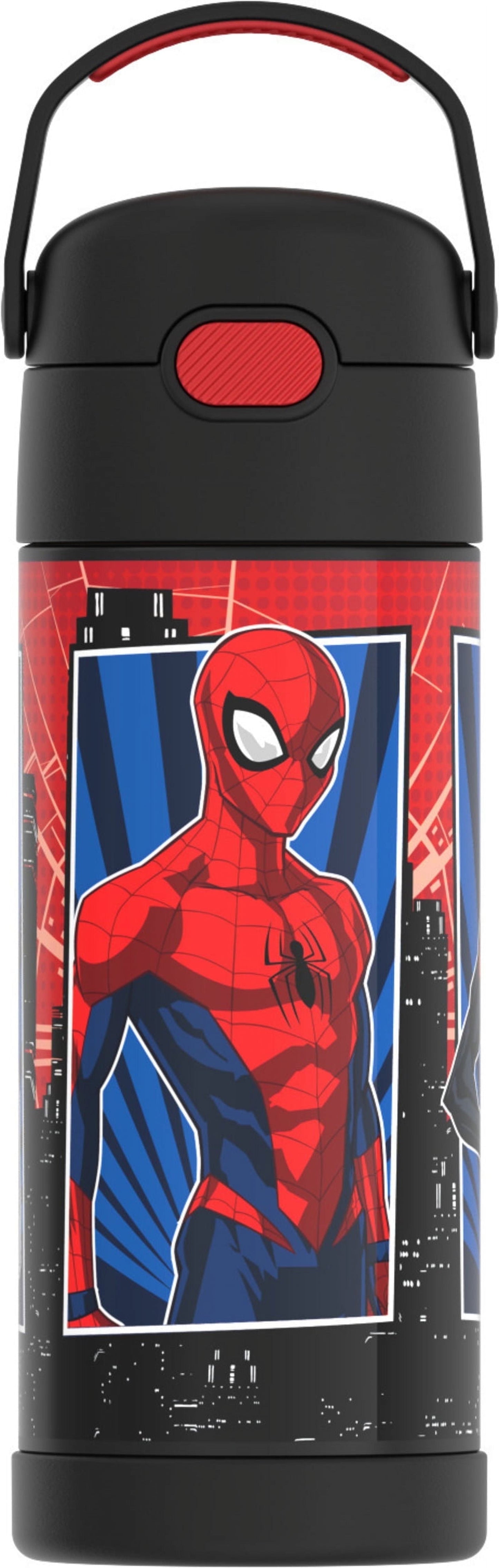 (4 pack) Thermos Kids Stainless Steel Funtainer Water Bottle with Straw, Dishwasher Safe, Leak Proof, Spiderman, 14 oz