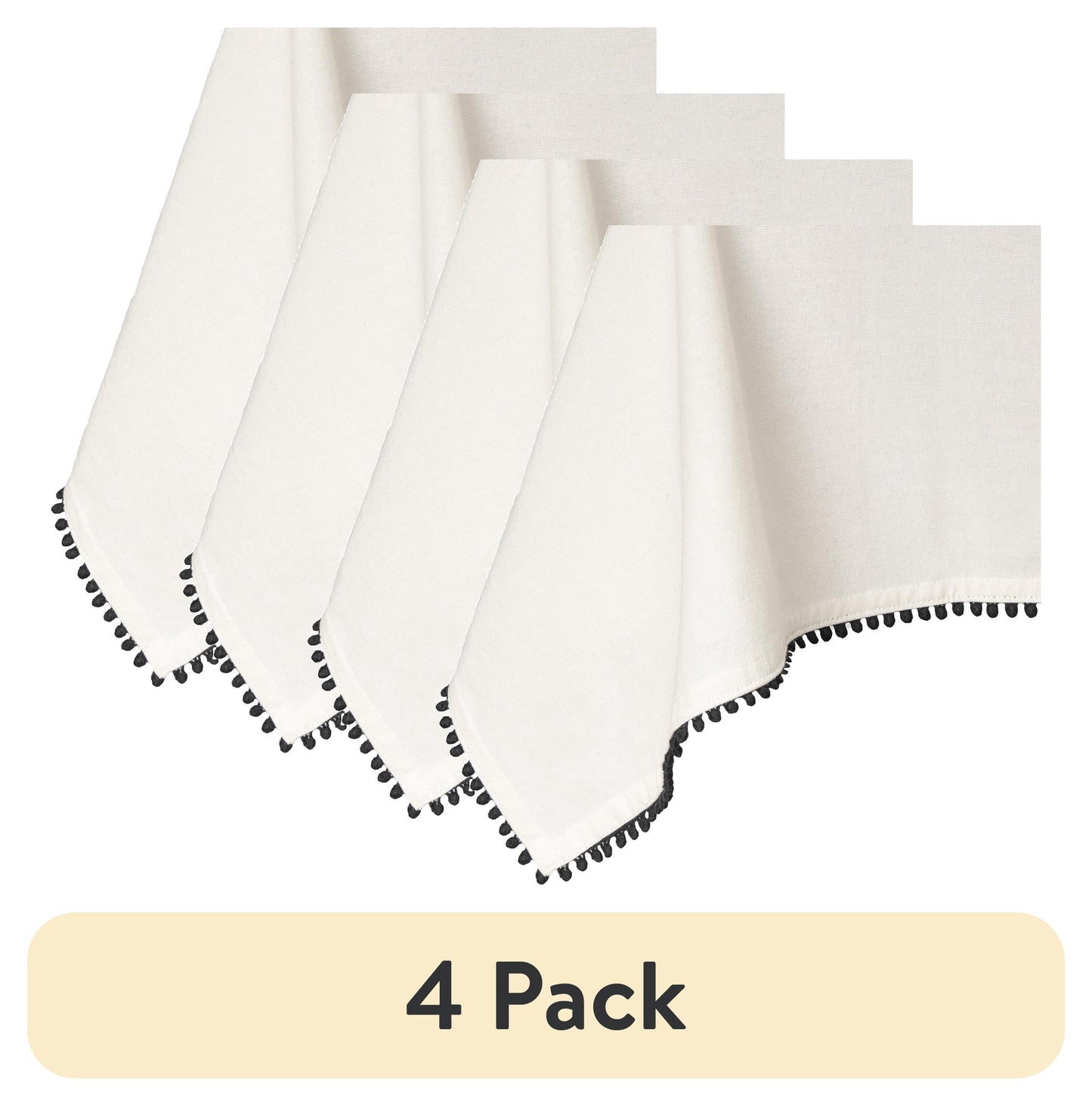(4 pack) Thyme & Table 84" Rectangle Tablecloth, Ivory with Black Pom Pom Trim