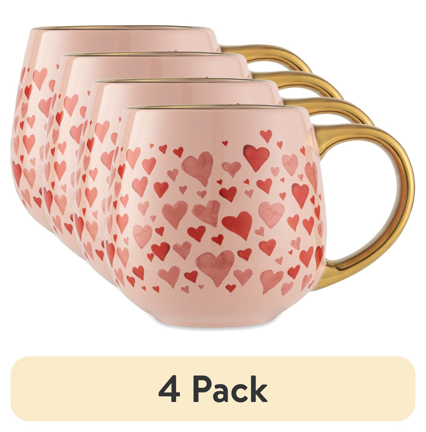 (4 pack) Thyme & Table Stoneware Gold Heart 16oz Coffee Mug
