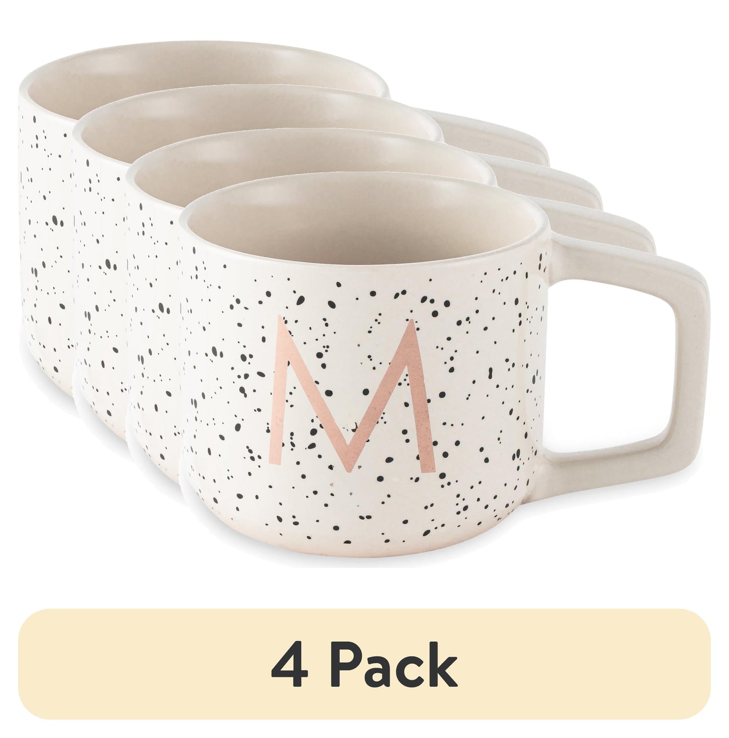 (4 pack) Thyme & Table 13.5 fl oz Monogram M White Speckled Stoneware Mug