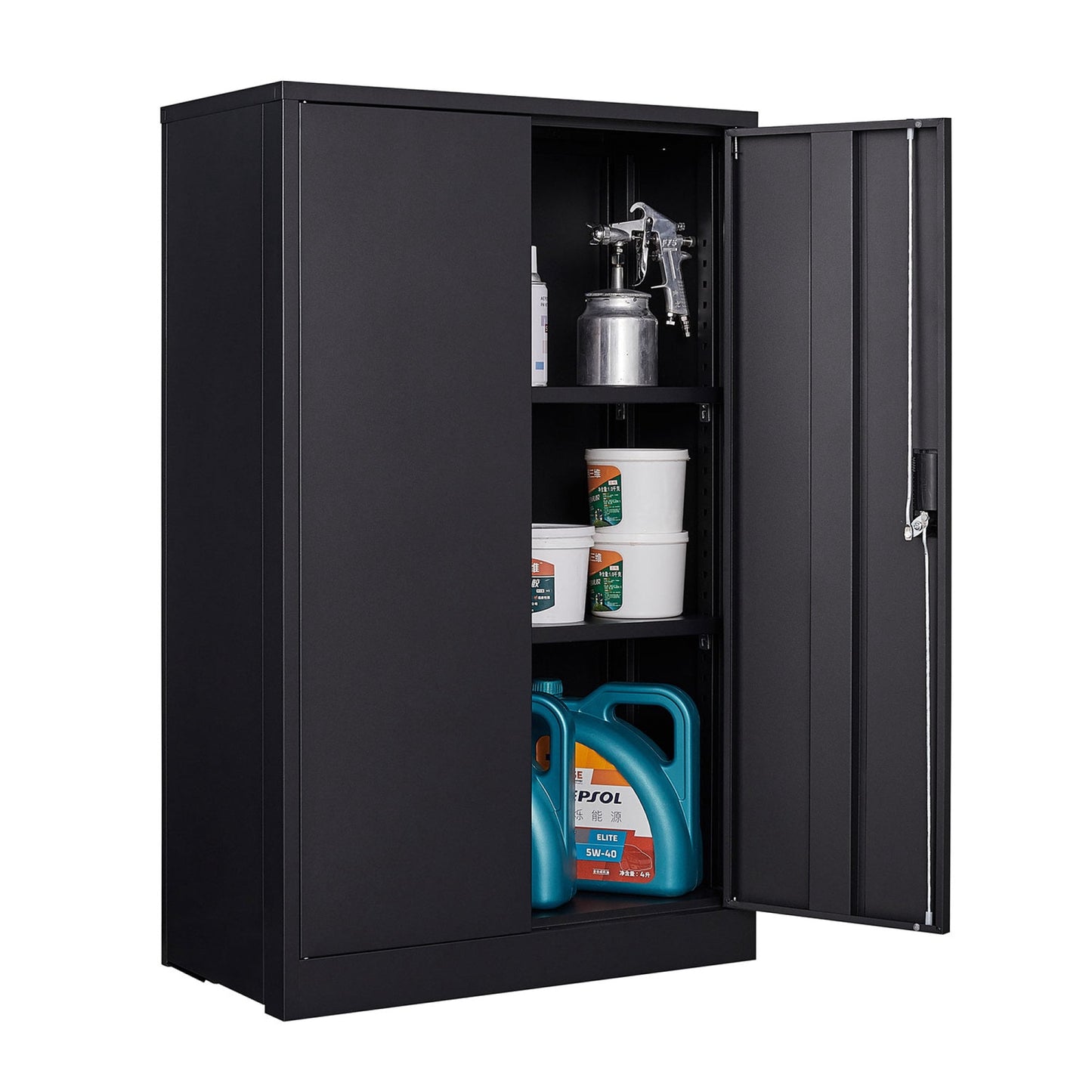 Gabinete de Garaje de Metal de 42", Gabinete de Almacenamiento de 3 Niveles con Puertas, Gabinete Casillero Plegable, Instalación Fácil para Oficina en Casa, Escuela, Garaje, Negro