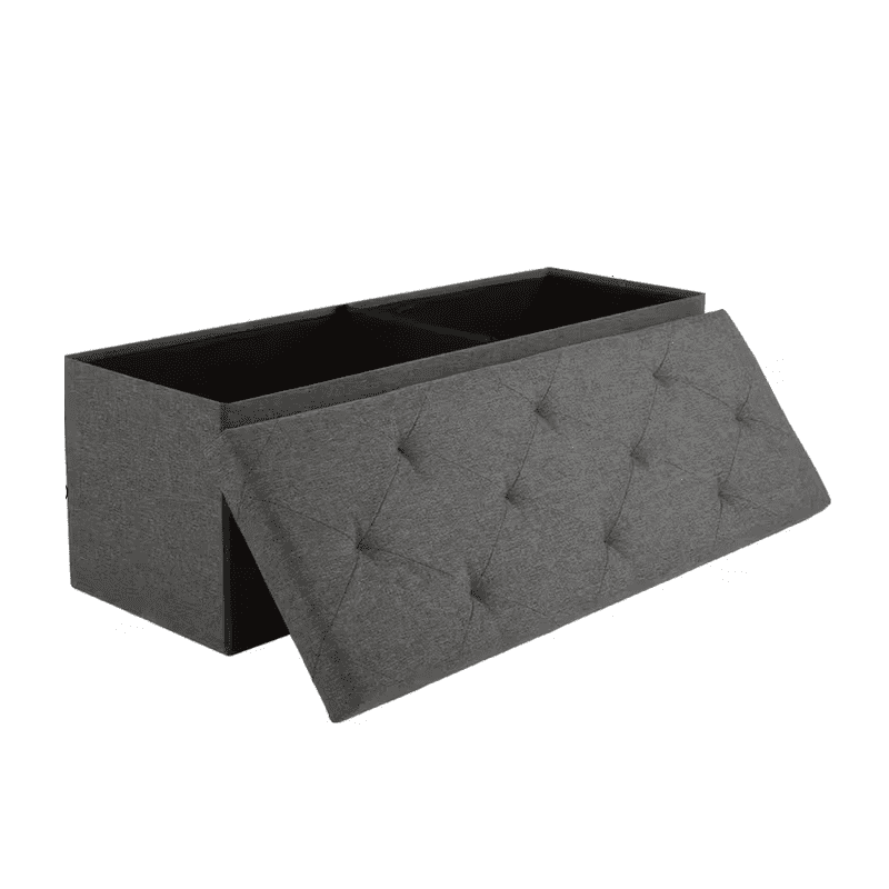 43" Foldable Storage Ottoman Bench with Bins, Padded Footrest Stool for End of Bed, Living Room and Entryway, Holds up to 800 lbs, Gray