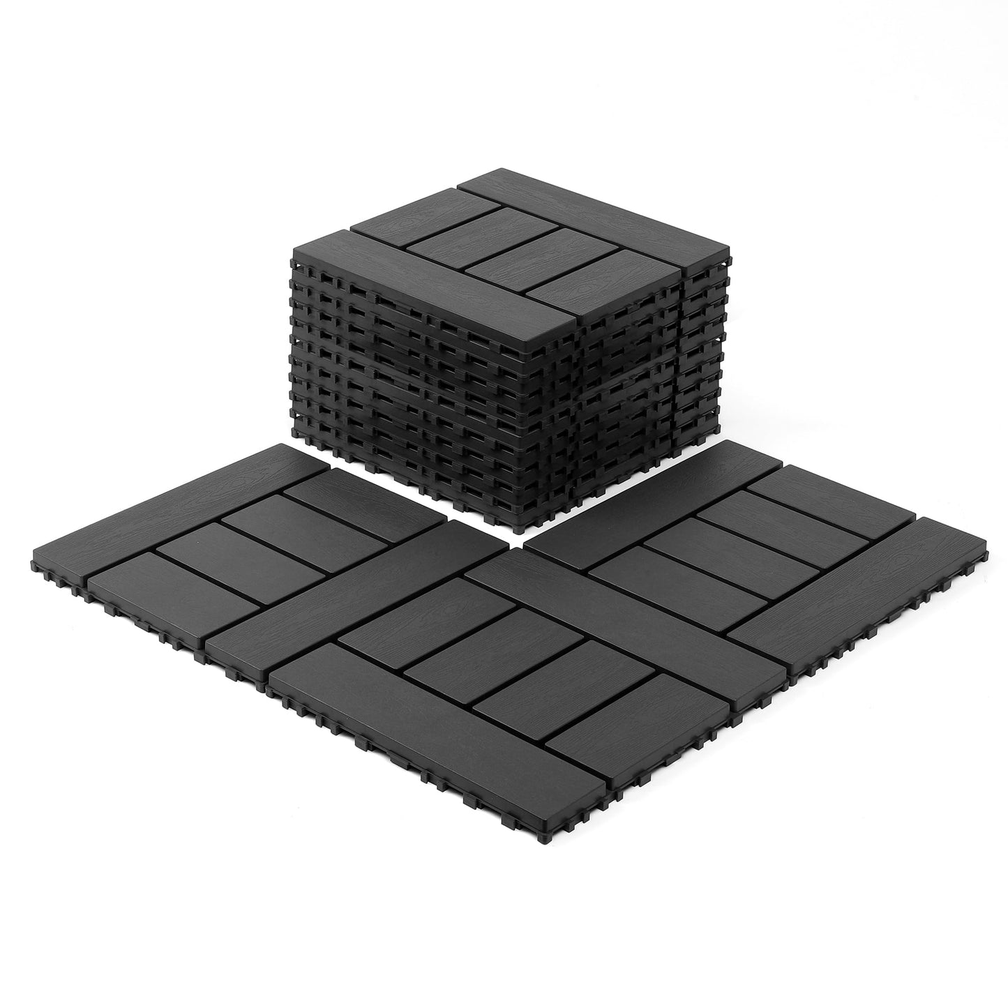44 Pack Plastic Interlocking Deck Tiles,12"x12" Waterproof Indoor/Outdoor Floor Tiles,All-Weather Patio Floor Decking Tiles for Garden,Lawn,Porch,Poolside,Balcony,H Style,Grey