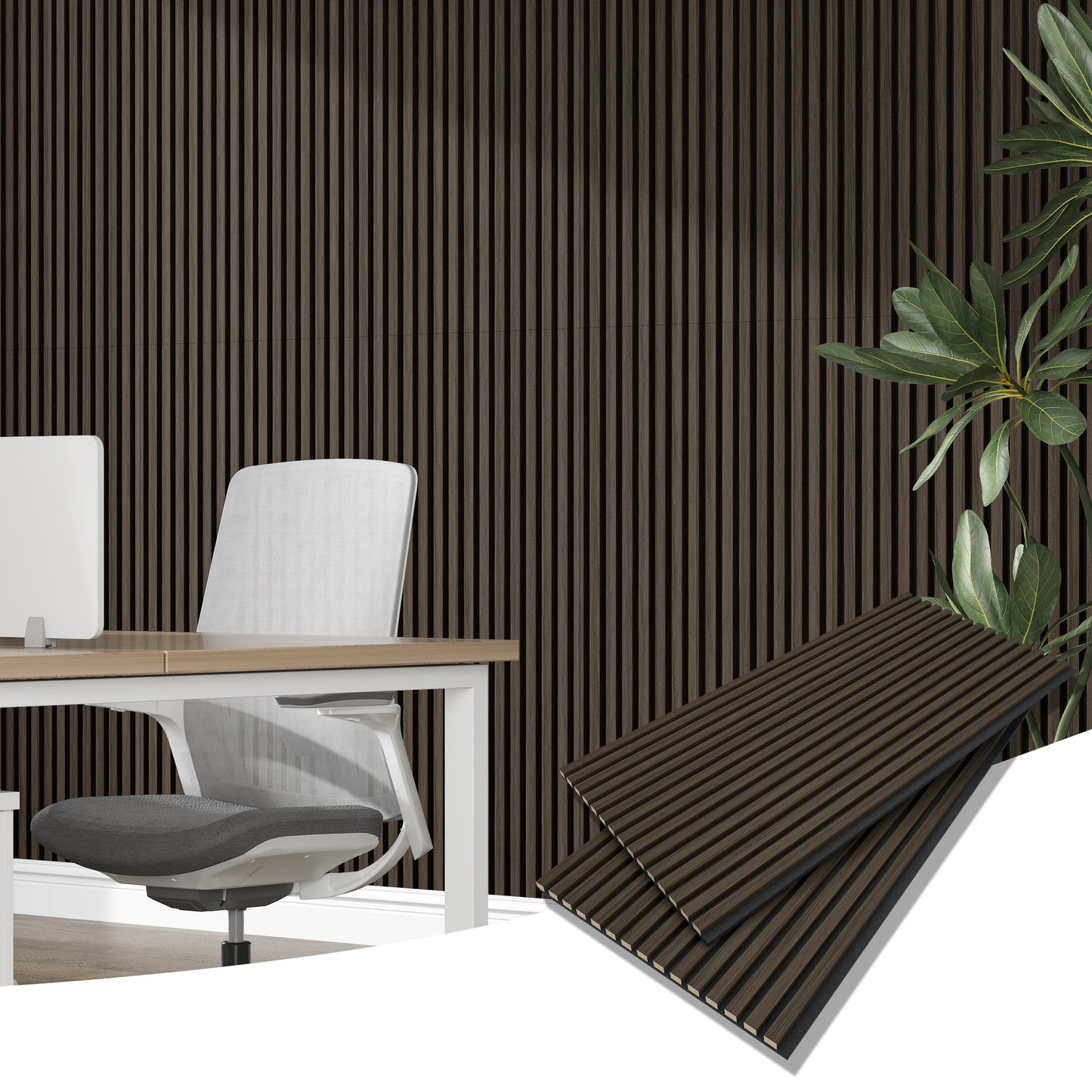 47"x24" Acoustic Slat Wood Wall Panel 3D Slatted Wall Panels 2Pcs,Walnut
