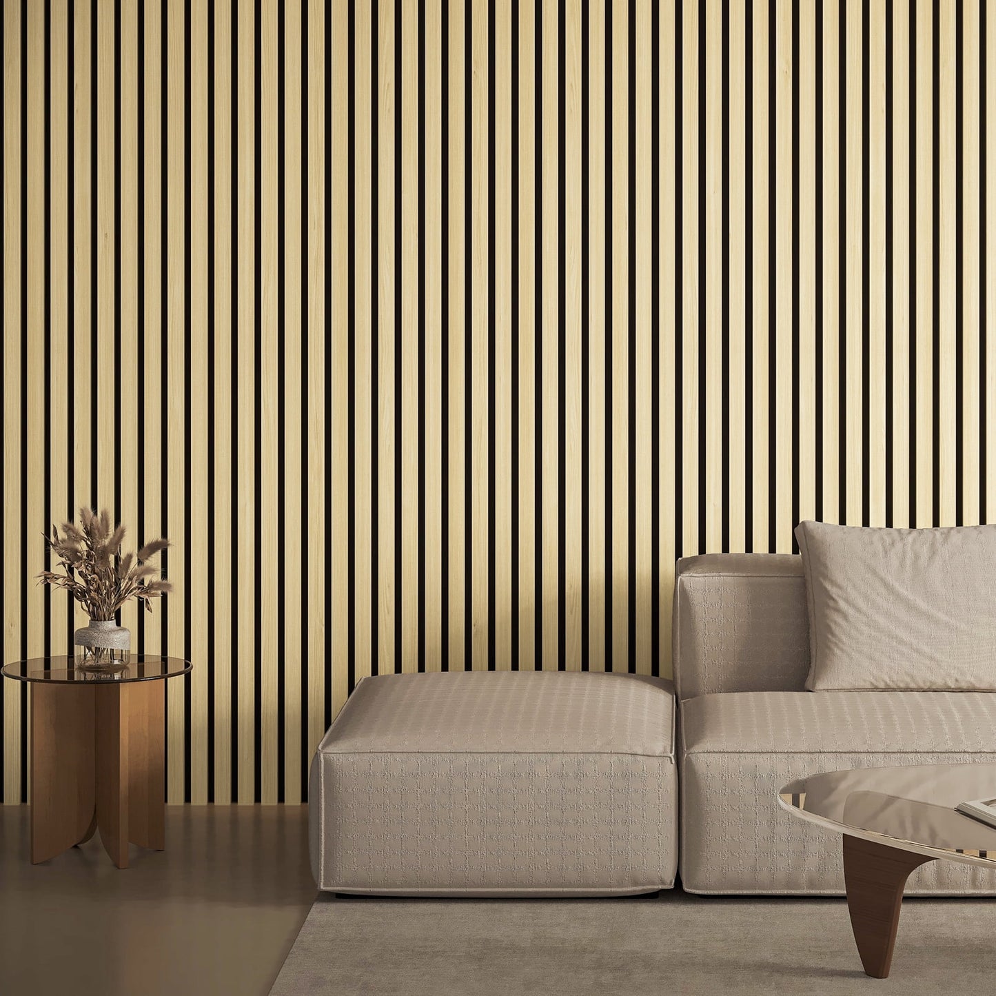 4 Pzas de Paneles de Pared Acústicos de Listones de Madera de 24" x 12" para Decoración Moderna de Paredes Interiores, Paneles de Pared de Madera con Acento de MDF, 8 Pies Cuadrados, Roble