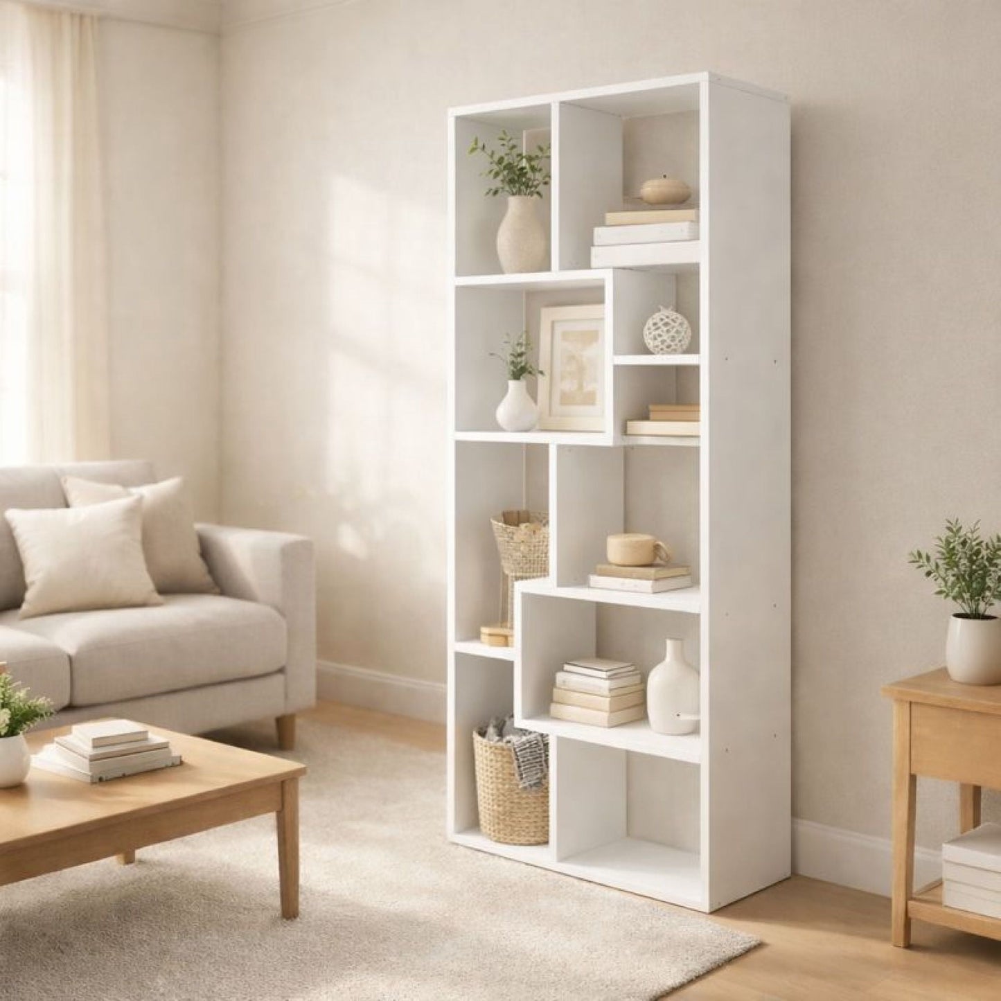 5-Tier Bookcase,Tall Bookshelves Display Storage Organizer Shelf,Open Asymmetrical Storage Organizer for Space-Saving,Living Room,Home Office,White