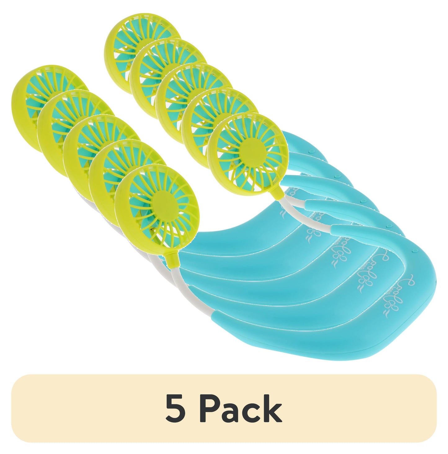 (5 pack) Banzai Wearable, Rechargeable and Personal Cool Fans with 3 Speeds and Sticker Included, Ages 14+