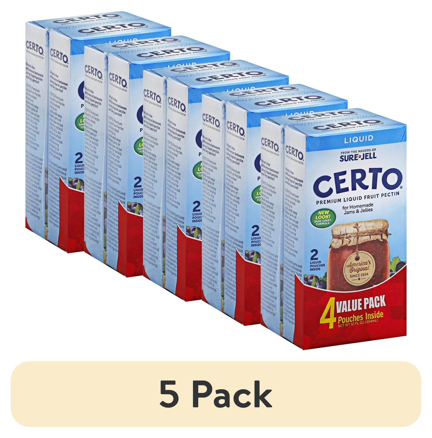 (5 pack) Certo Premium Liquid Fruit Pectin for Homemade Jams and Jellies, Canning Pectin for Cooked and Freezer Preserves, 6 fl oz Pouches, 4-Count Value Pack