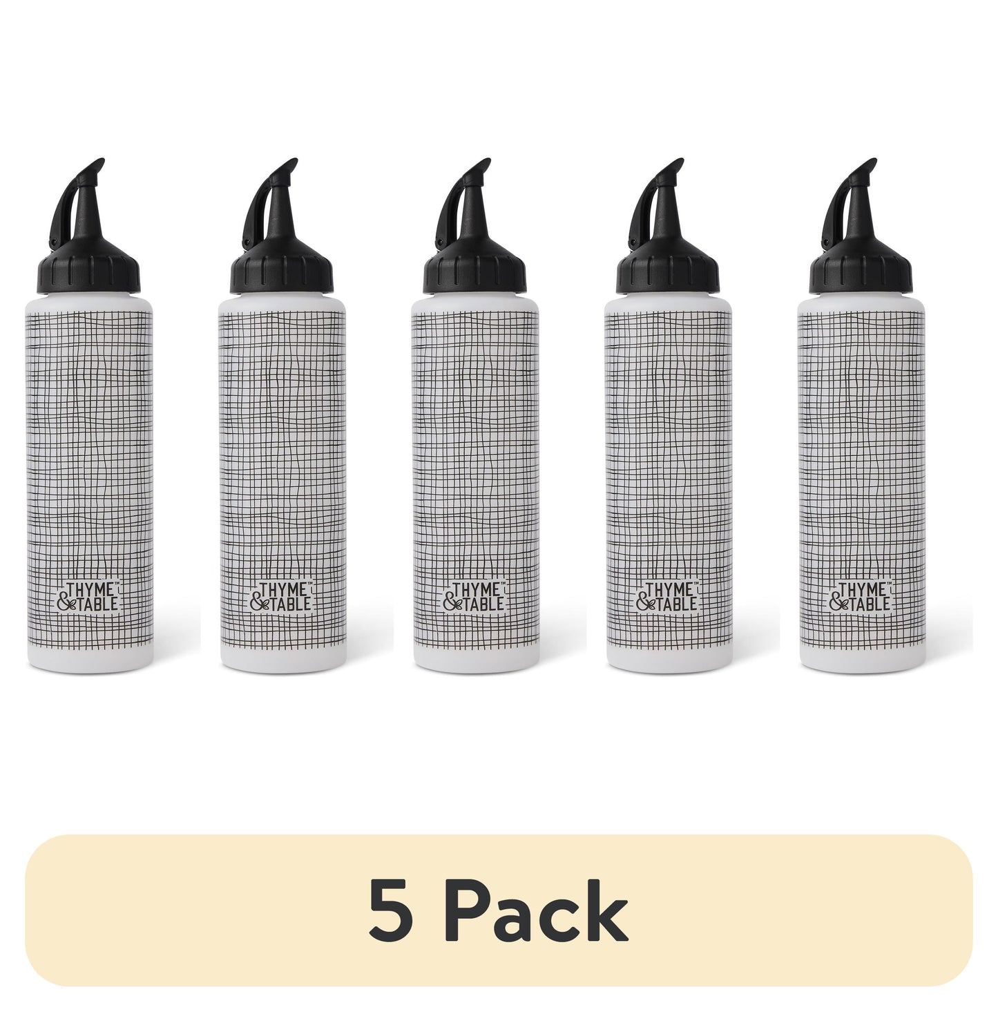 (5 pack) Thyme & Table Drip Free Nozzle 12 oz Multi Cross-Hatch Squeeze Bottle