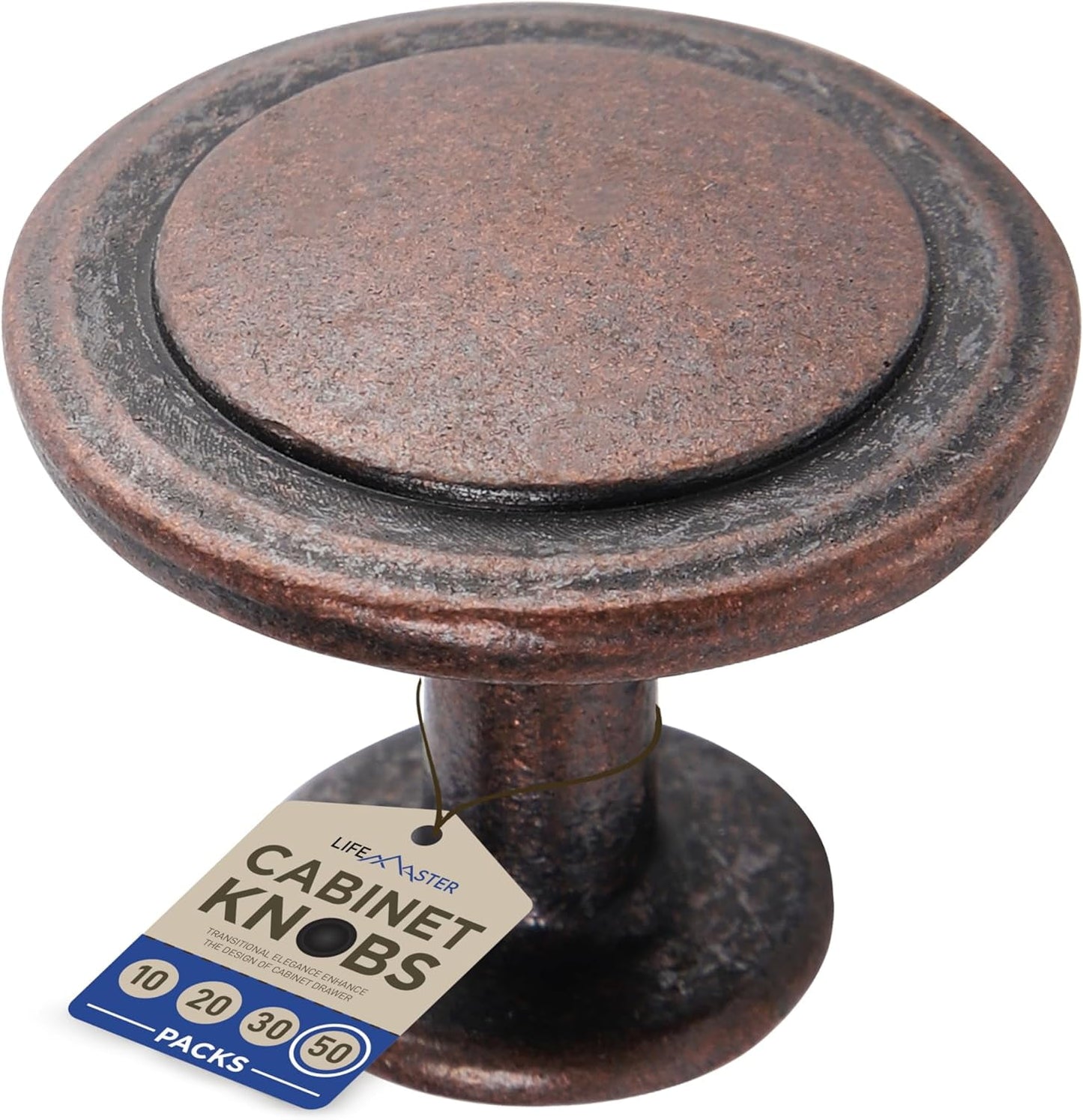 50pcs Oil Rubbed Bronze Cabinet Knobs – 1-1/4†Modern Drawer Pulls, Durable Zinc Alloy Handles with Short & Adjustable Screws for Kitchen, Dresser, Cabinets