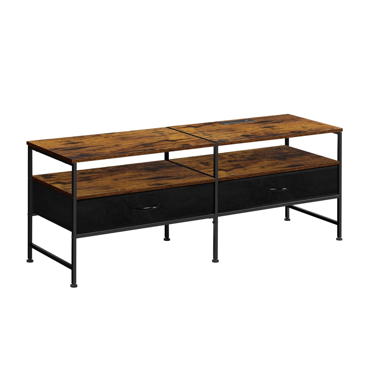 55"L Extended TV Cabinet Industrial TV Cabinet with Fabric for Living Room, Bedroom with Charging Stake Brown