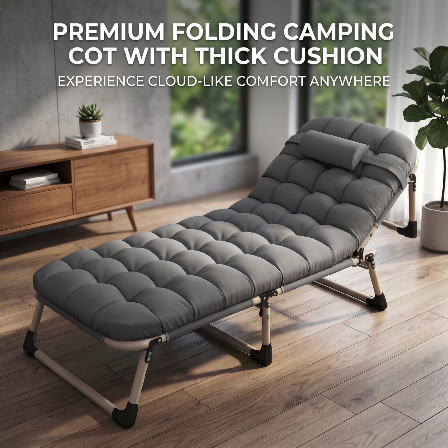 550LBS Heavy Duty Folding Camp Cot, Extra Wide Portable Bed with Thick Mattress,70.8" L x 24.4" W , Grey