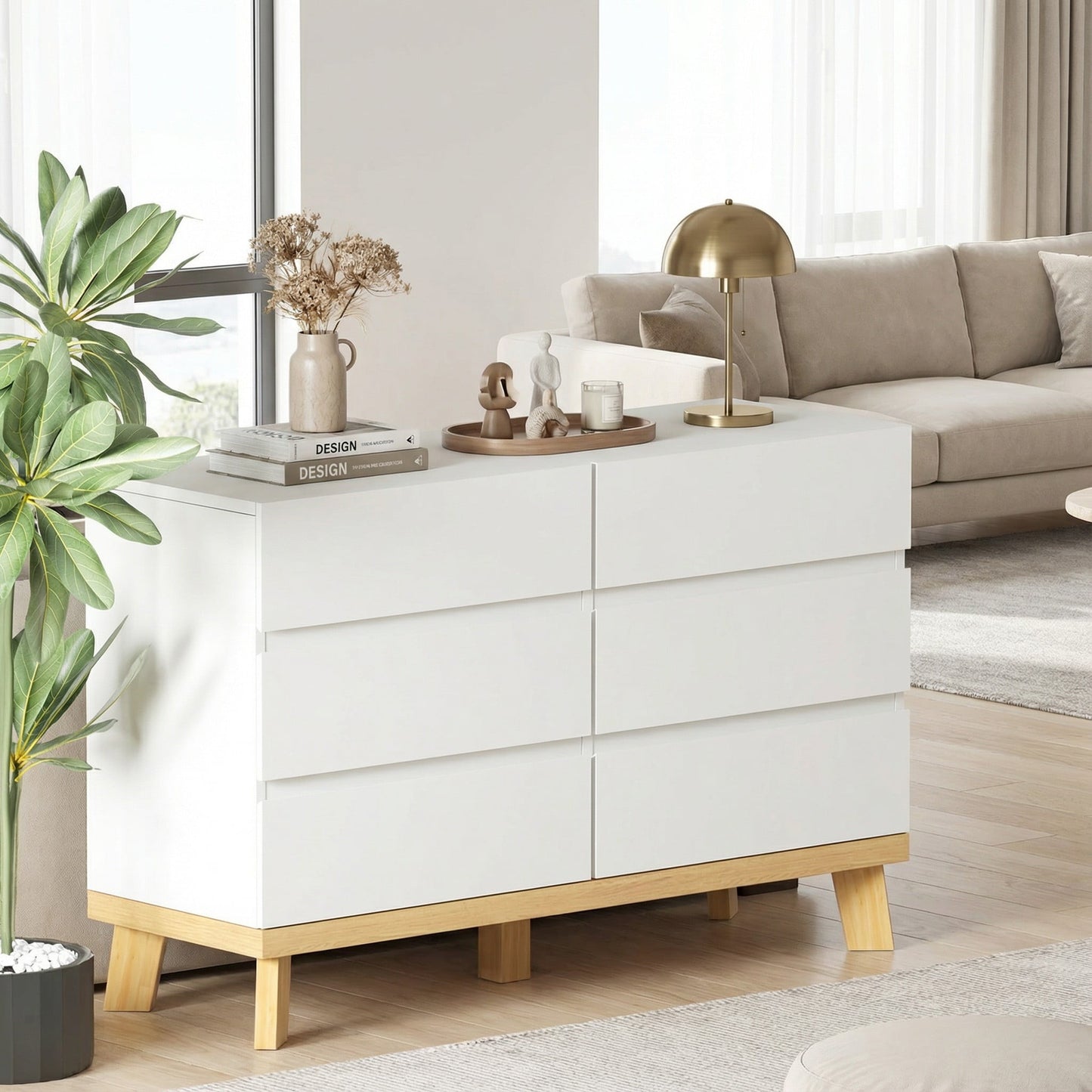6-Drawer Dresser,White Double Dresser,Wood Storage Cabinet Chest of Drawers for Bedroom,Living Room