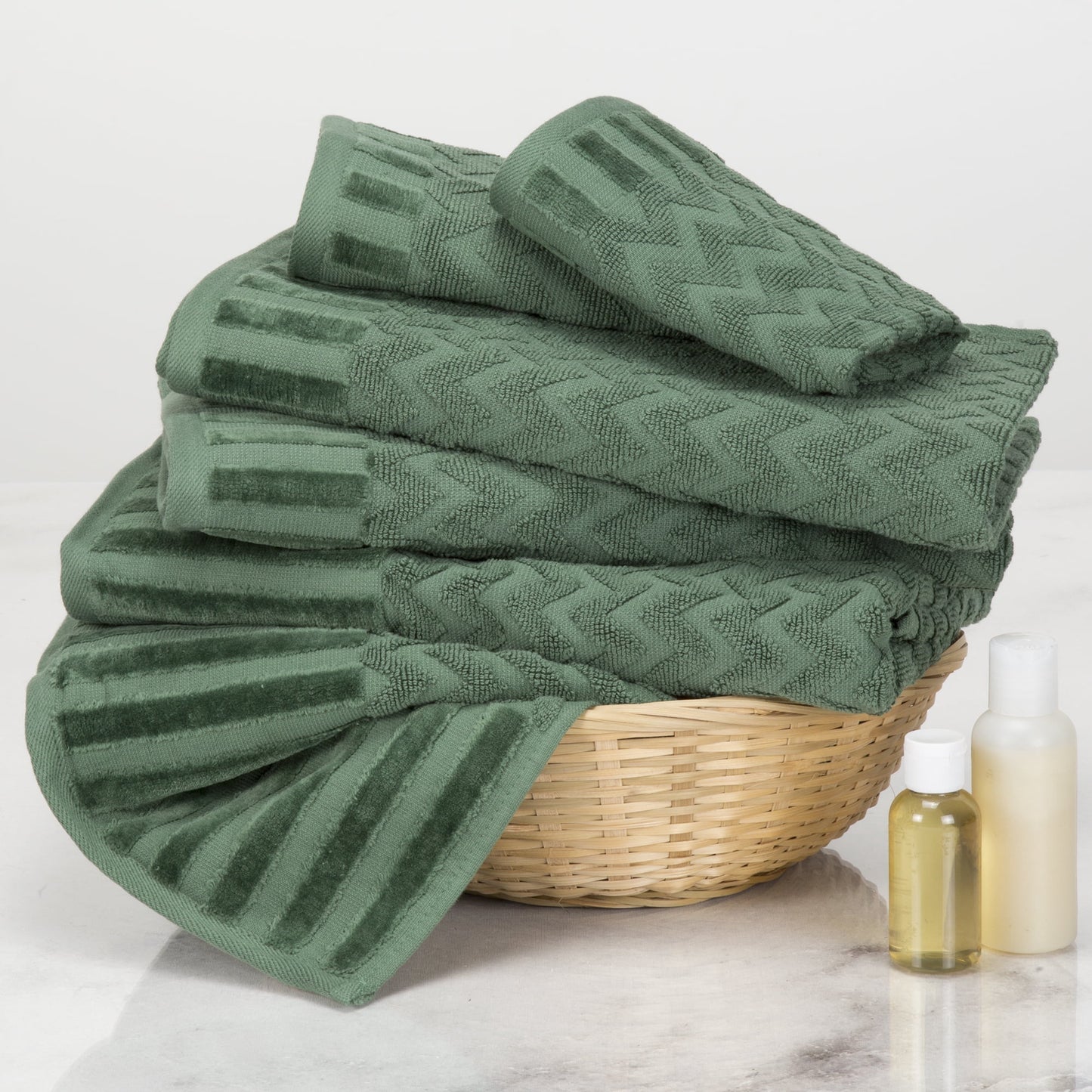6-Piece Cotton Deluxe Plush Bath Towel Set ' Chevron Pattern Plush Sculpted Spa Luxury De