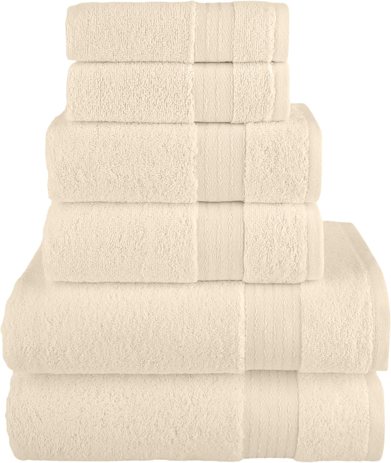 6 Piece Towel Set, 100% Turkish Cotton Soft Absorbent Towels for Bathroom, 2 Bath Towels 2 Hand Towels 2 Washcloths, Ivory