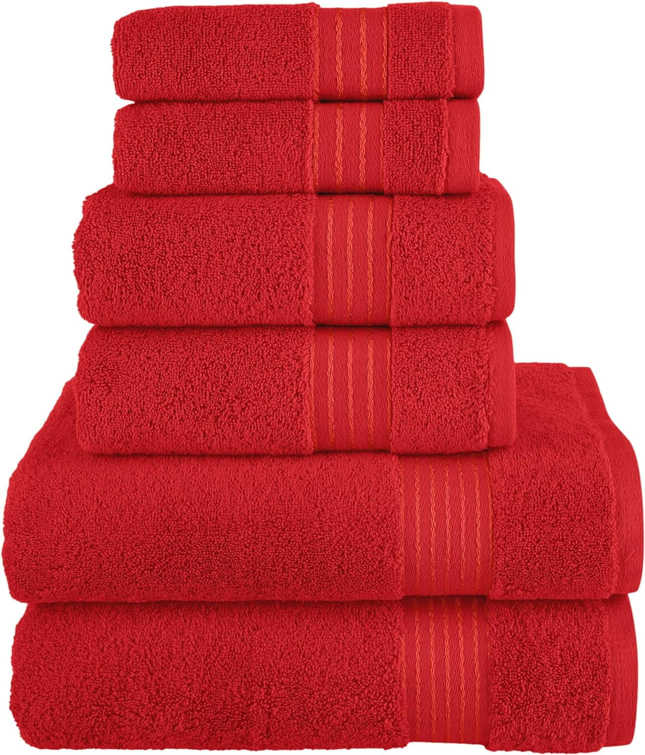 6 Piece Towel Set, 100% Turkish Cotton Soft Absorbent Towels for Bathroom, 2 Bath Towels 2 Hand Towels 2 Washcloths, Red