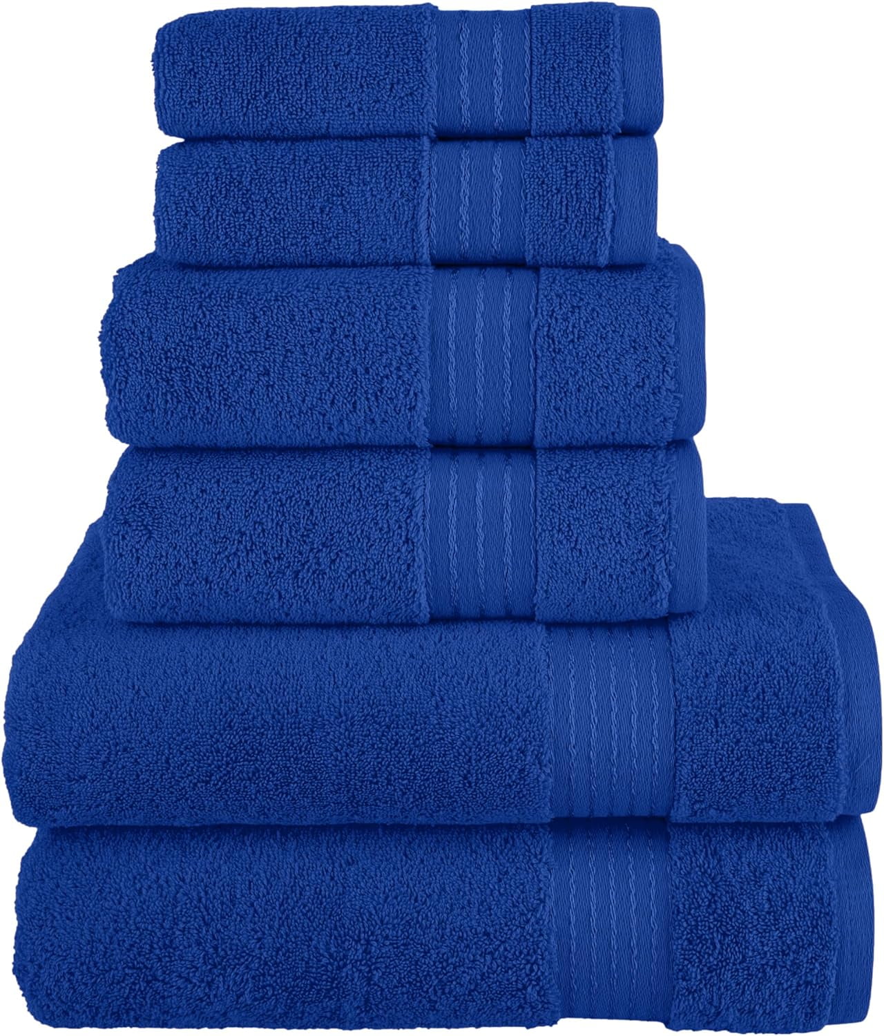 6 Piece Towel Set, 100% Turkish Cotton Soft Absorbent Towels for Bathroom, 2 Bath Towels 2 Hand Towels 2 Washcloths, Royal Blue