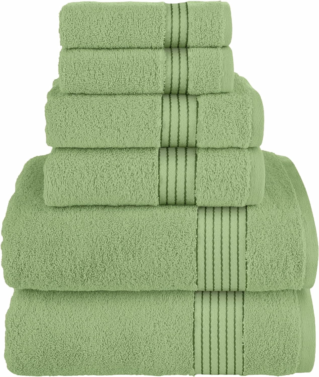 6 Piece Towel Set, 2 Bath Towels 2 Hand Towels 2 Washcloths, 100% Turkish Cotton Towels for Bathroom, Sage