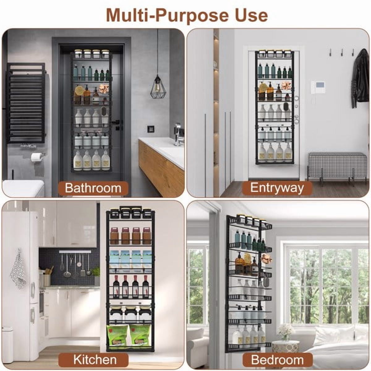 6-Tier Over the Door Pantry Organizer, Large Metal Door Spice Rack, Hanging Heavy-Duty Pantry Door Storage Shelf 10LBS Loading Easy Install Behind Door Storagefor Kitchen and Bathroom, Black