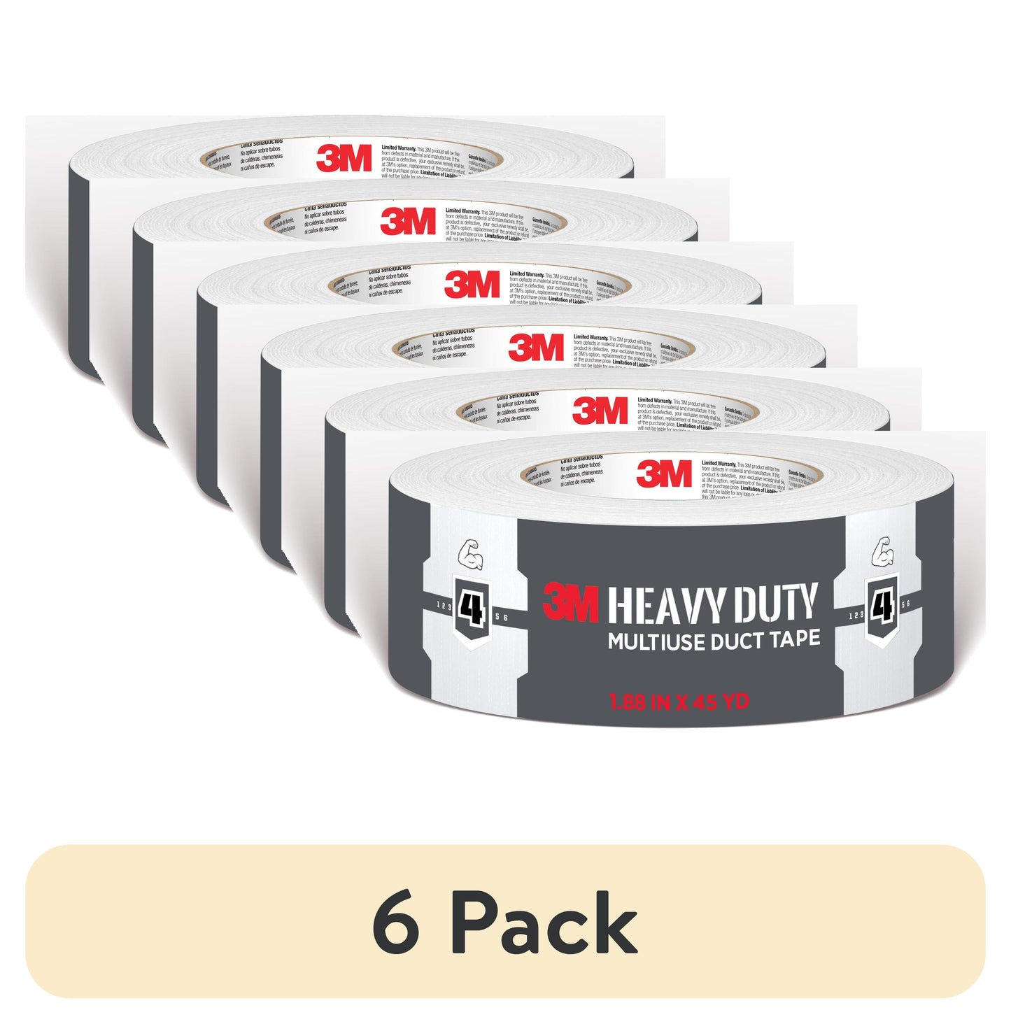 (6 pack) 3M Heavy Duty White Duct Tape, 1.88 in. x 45 yd., 1 Roll
