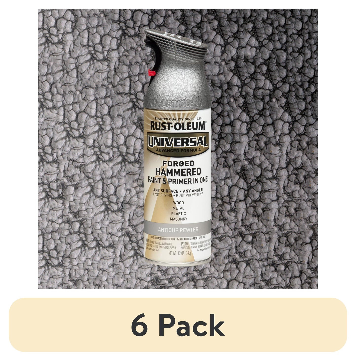 (6 pack) Antique Pewter, Rust-Oleum Universal Hammered Paint & Primer Spray Paint Spray Paint-271481, 12 oz