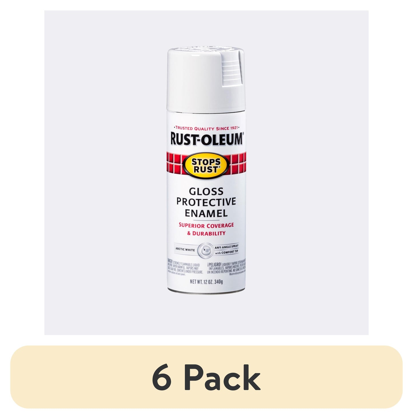 (6 pack) Arctic White, Rust-Oleum Stops Rust Protective Enamel Gloss Spray Paint-371669, 12 oz