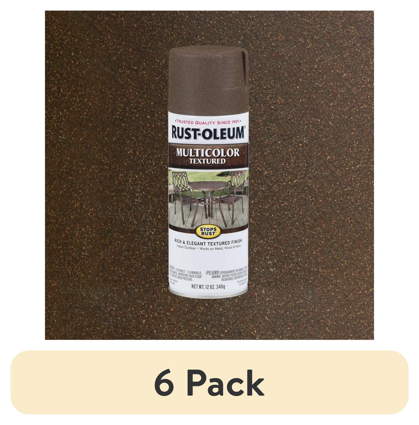 (6 pack) Autumn Brown, Rust-Oleum Stops Rust Multi-Color Textured Spray Paint-223523, 12 oz