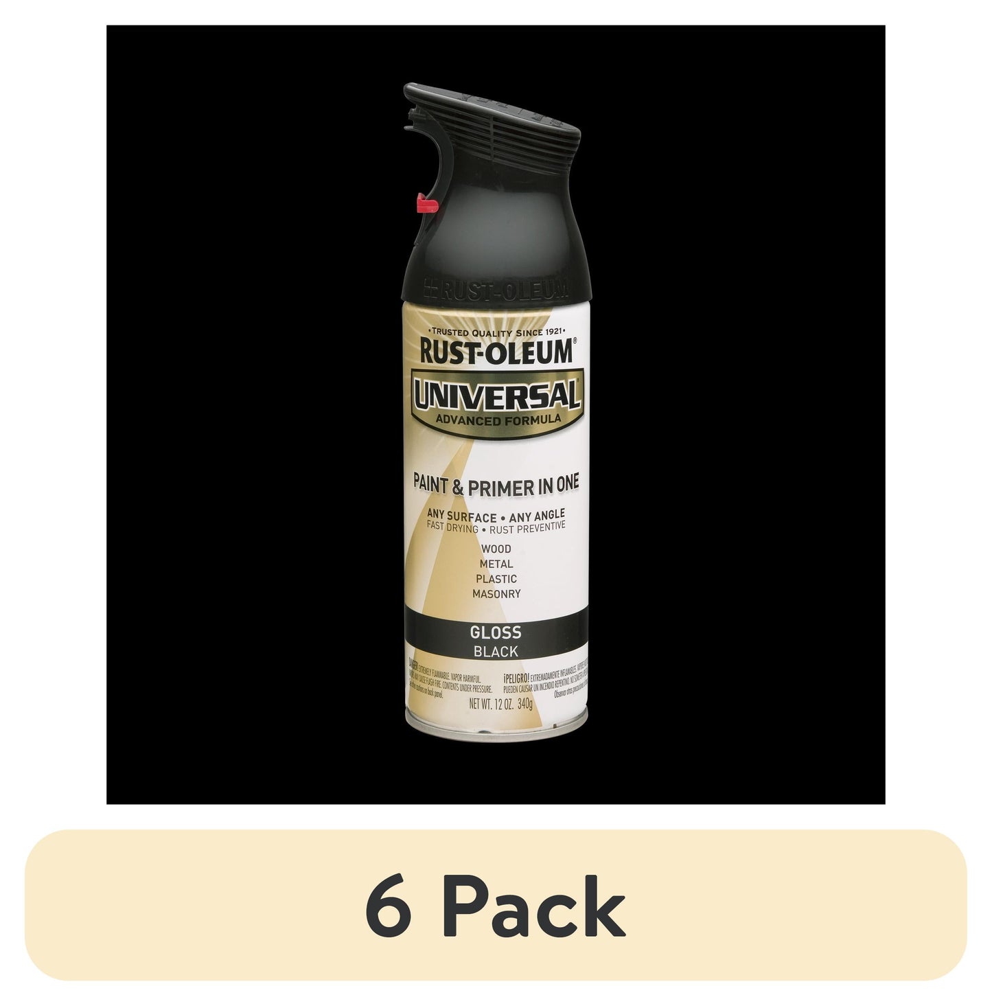 (6 pack) Black, Rust-Oleum Universal Gloss Spray Paint-302151, 12 oz