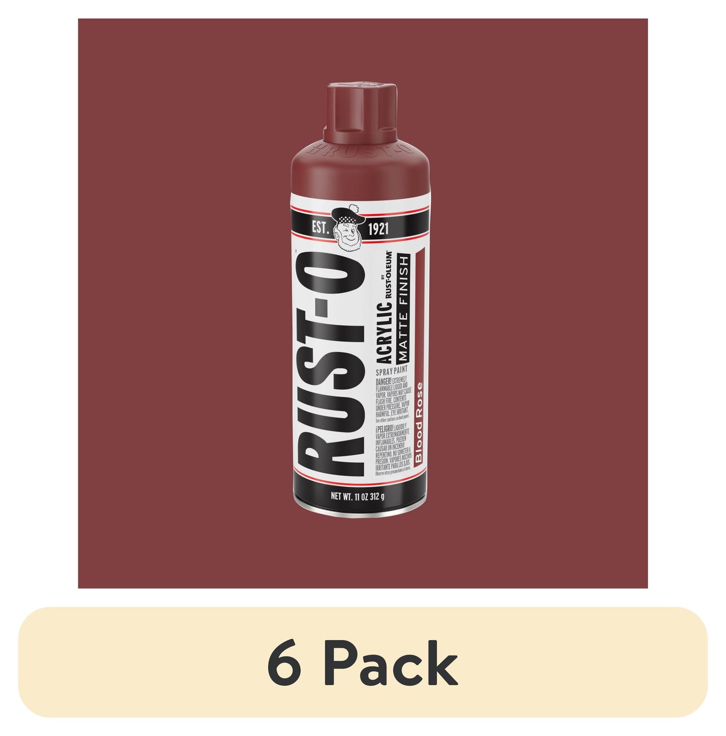 (6 pack) Blood Rose, Rust Oleum Rust-O Acrylic Matte Spray Paint 392217, 11 oz