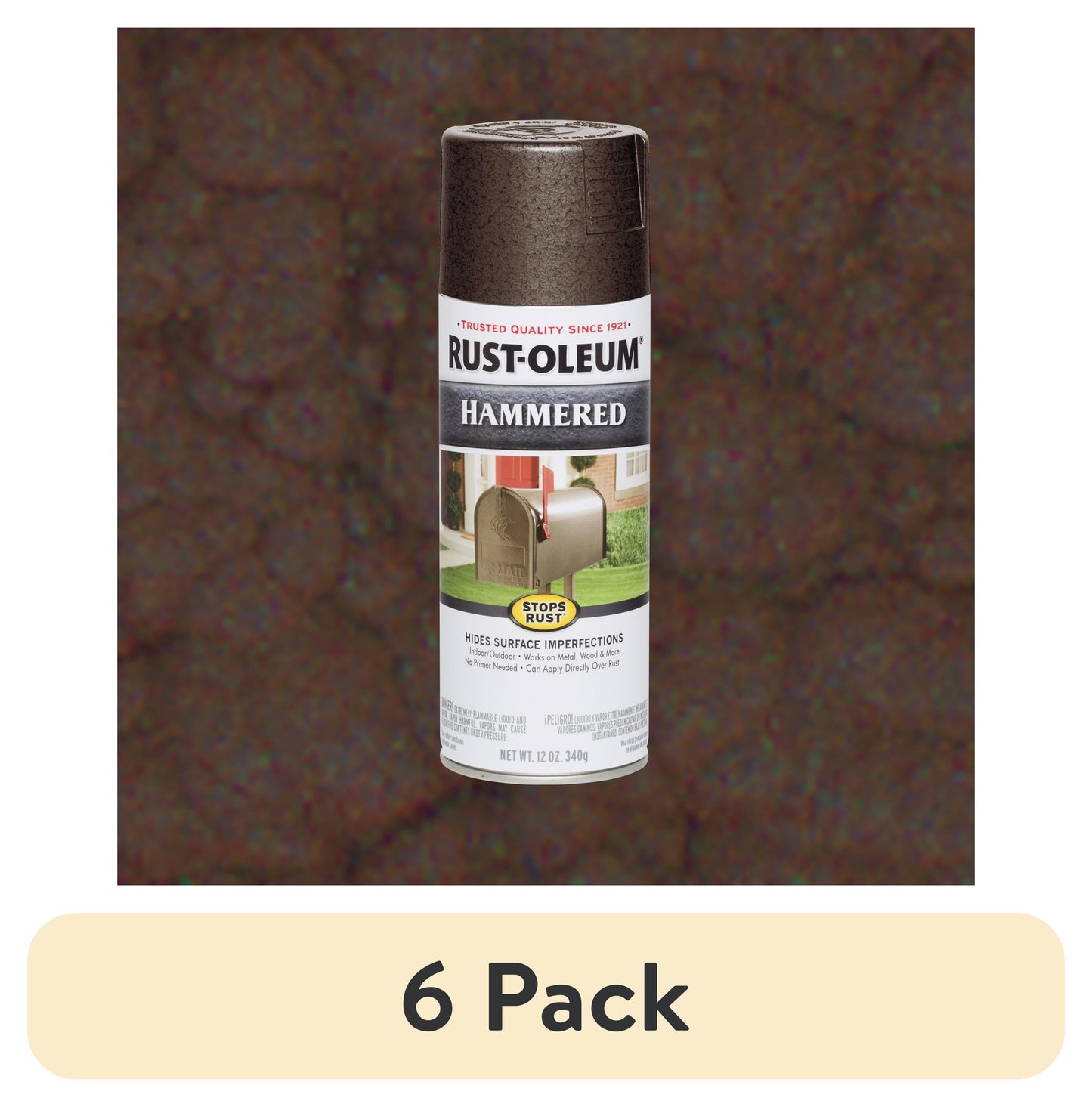 (6 pack) Brown, Rust-Oleum Stops Rust Hammered Spray Paint-210880, 12 oz