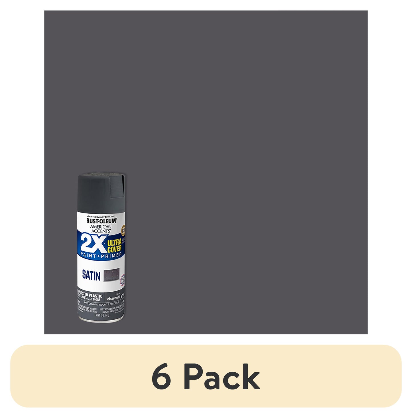 (6 pack) Gris Carbón, Rust-Oleum American Accents 2X Ultra Cover Pintura en Aerosol Satinada-342064, 12 oz