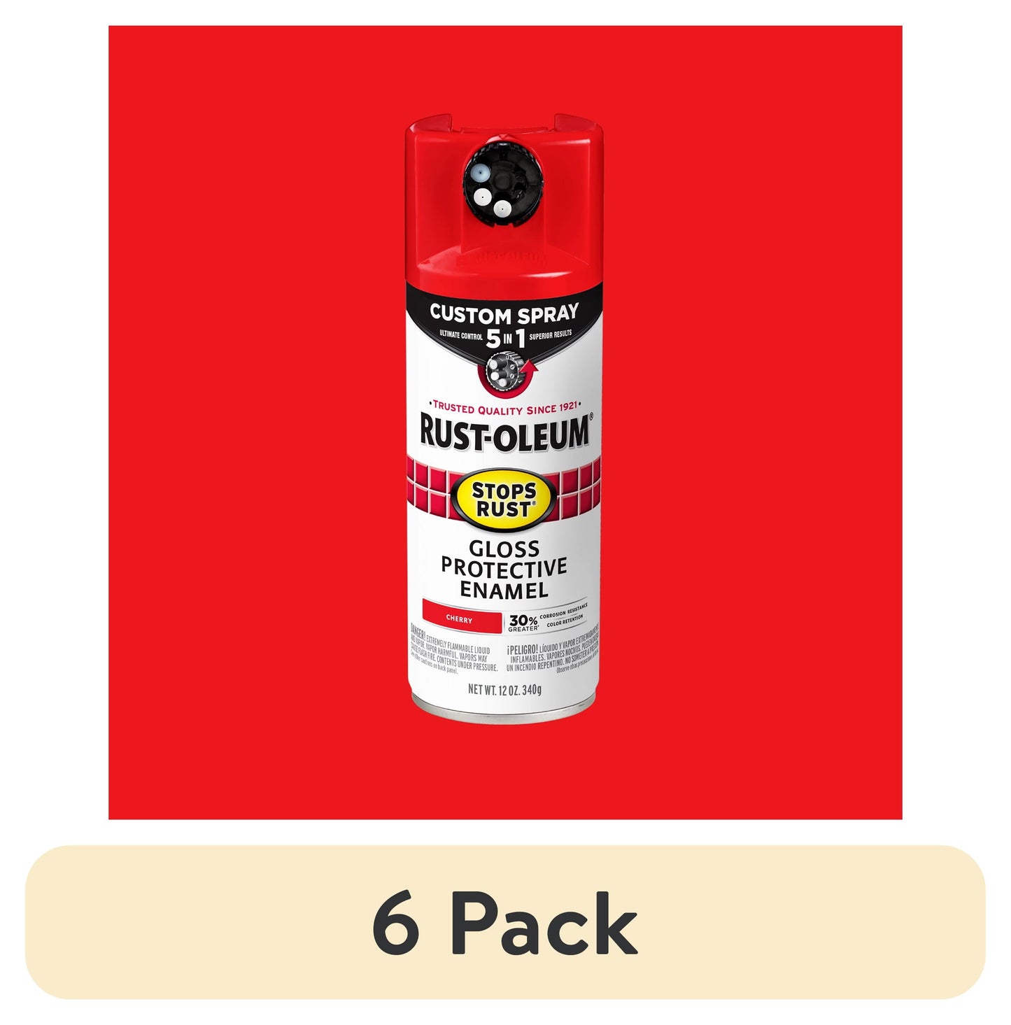 (6 pack) Cherry, Rust-Oleum Stops Rust Custom Sprays 5 in 1 Gloss Spray Paint-376889, 12 oz