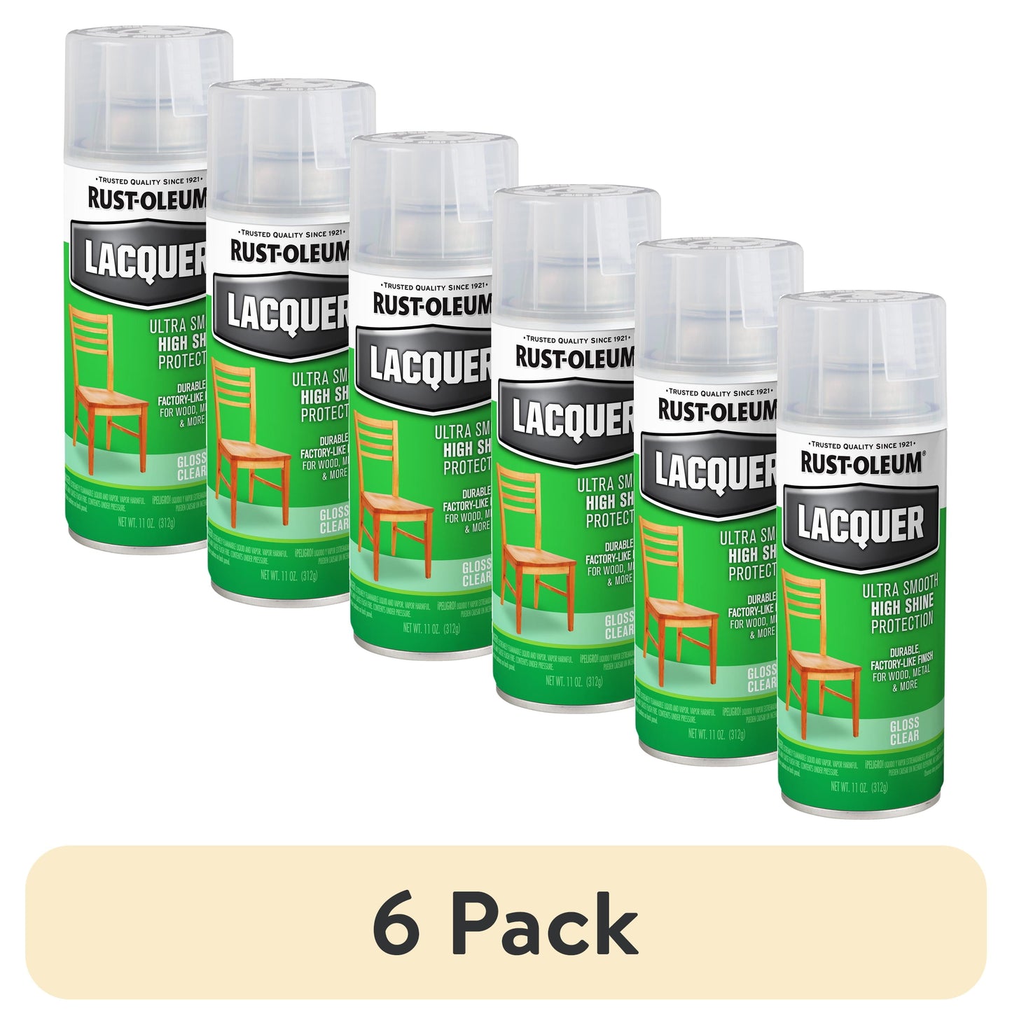 (6 pack) Clear, Rust-Oleum Lacquer Gloss Spray Paint-1906830, 11 oz