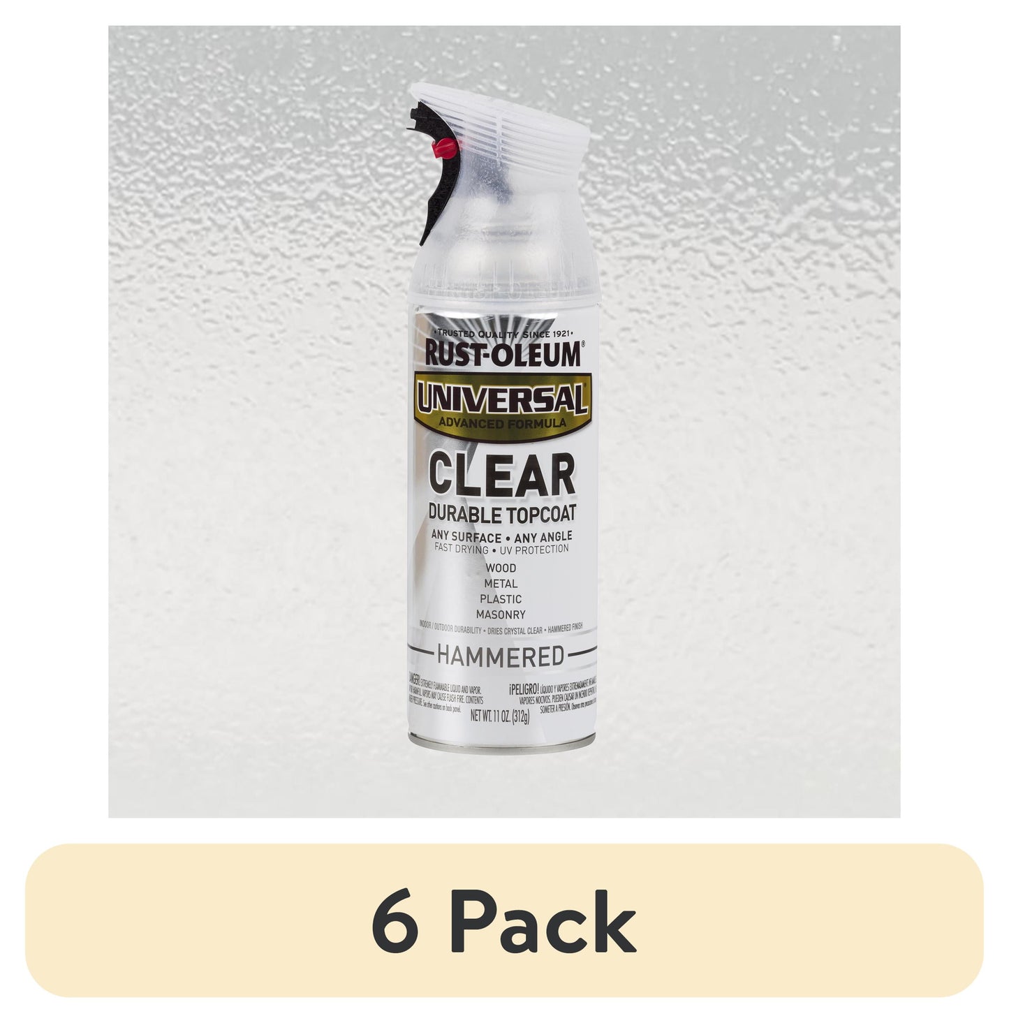 (6 pack) Clear, Rust-Oleum Universal All Surface Interior/Exterior Gloss Hammered Spray Paint, 11 oz