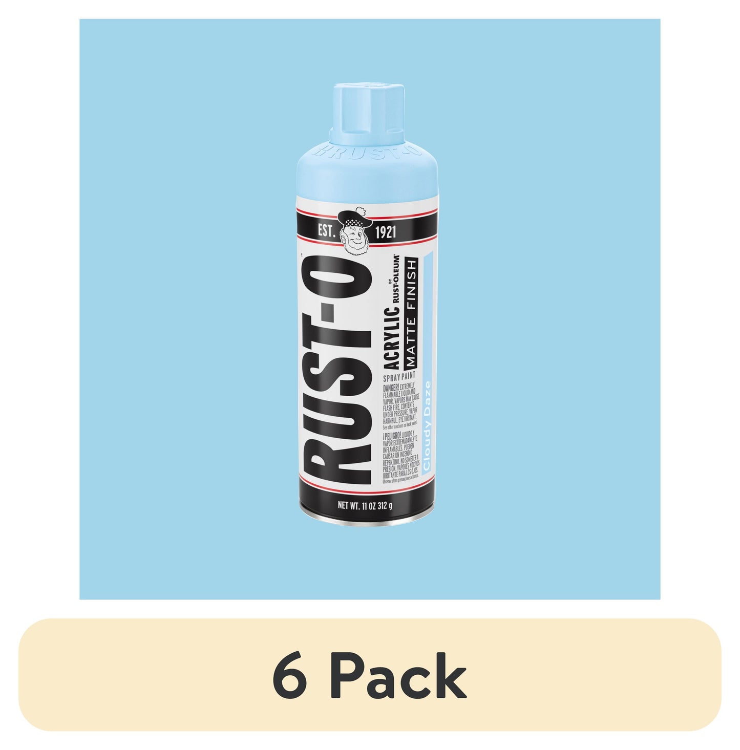 (6 pack) Cloudy Daze, Rust-Oleum Rust-O Acrylic Matte Spray Paint-392199, 11 oz